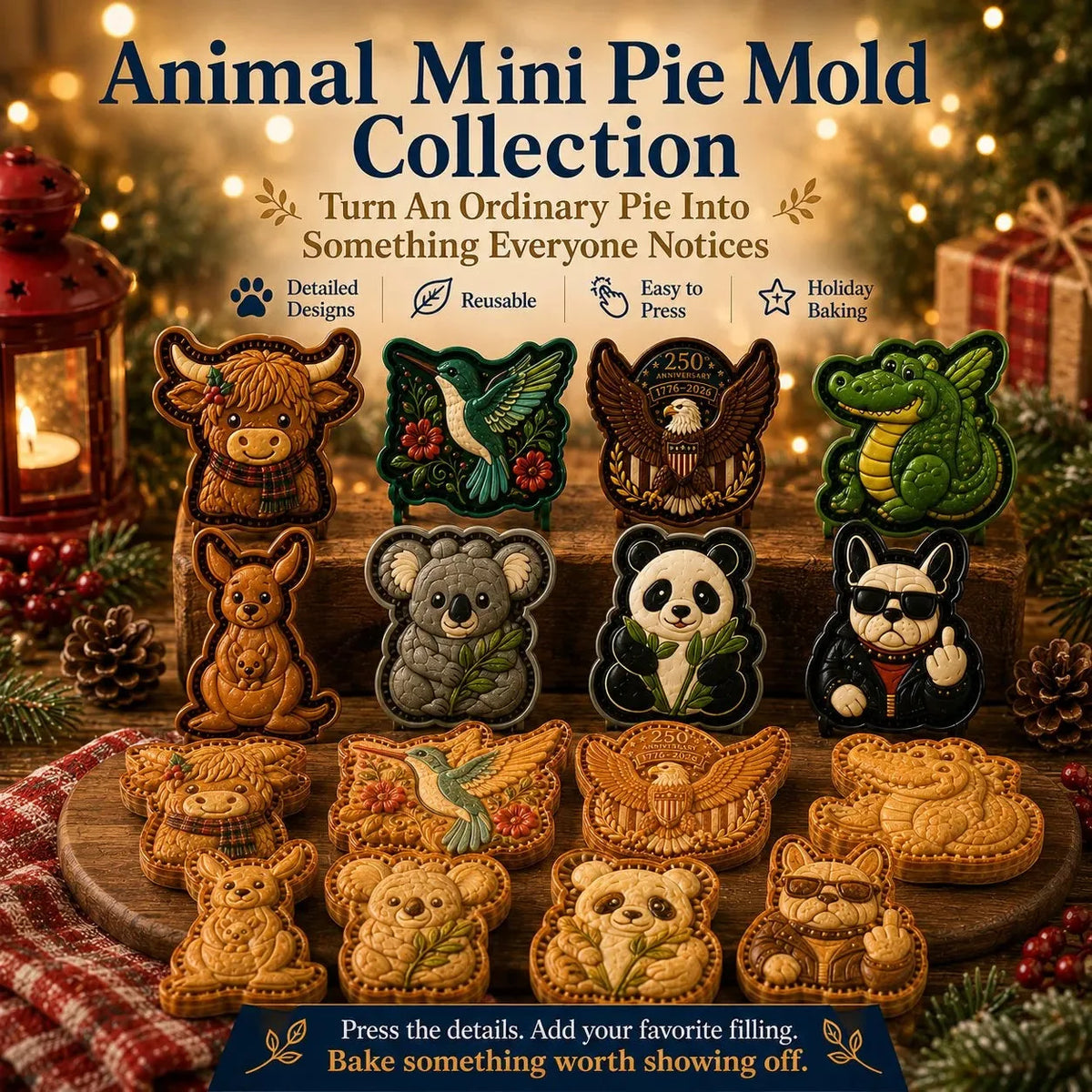 Mini Pie Mold 8 Animal Designs Raised Details