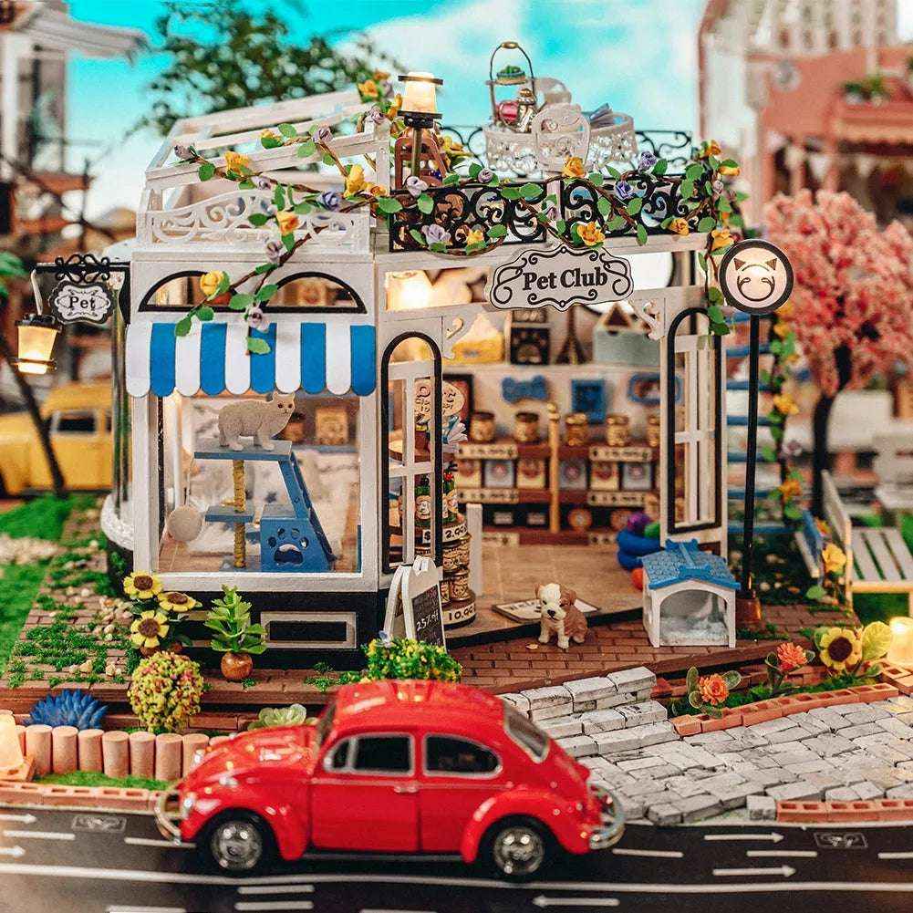 Miniature Pet Shop DIY Kit Detailed Scene LED Lighting