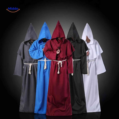 Monk Robe Costume Hooded Cotton Blend With Rope Belt