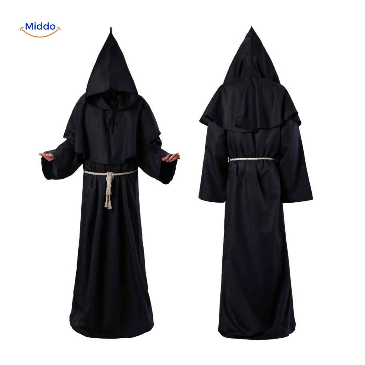 Monk Robe Costume Hooded Cotton Blend With Rope Belt