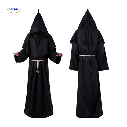 Monk Robe Costume Hooded Cotton Blend With Rope Belt