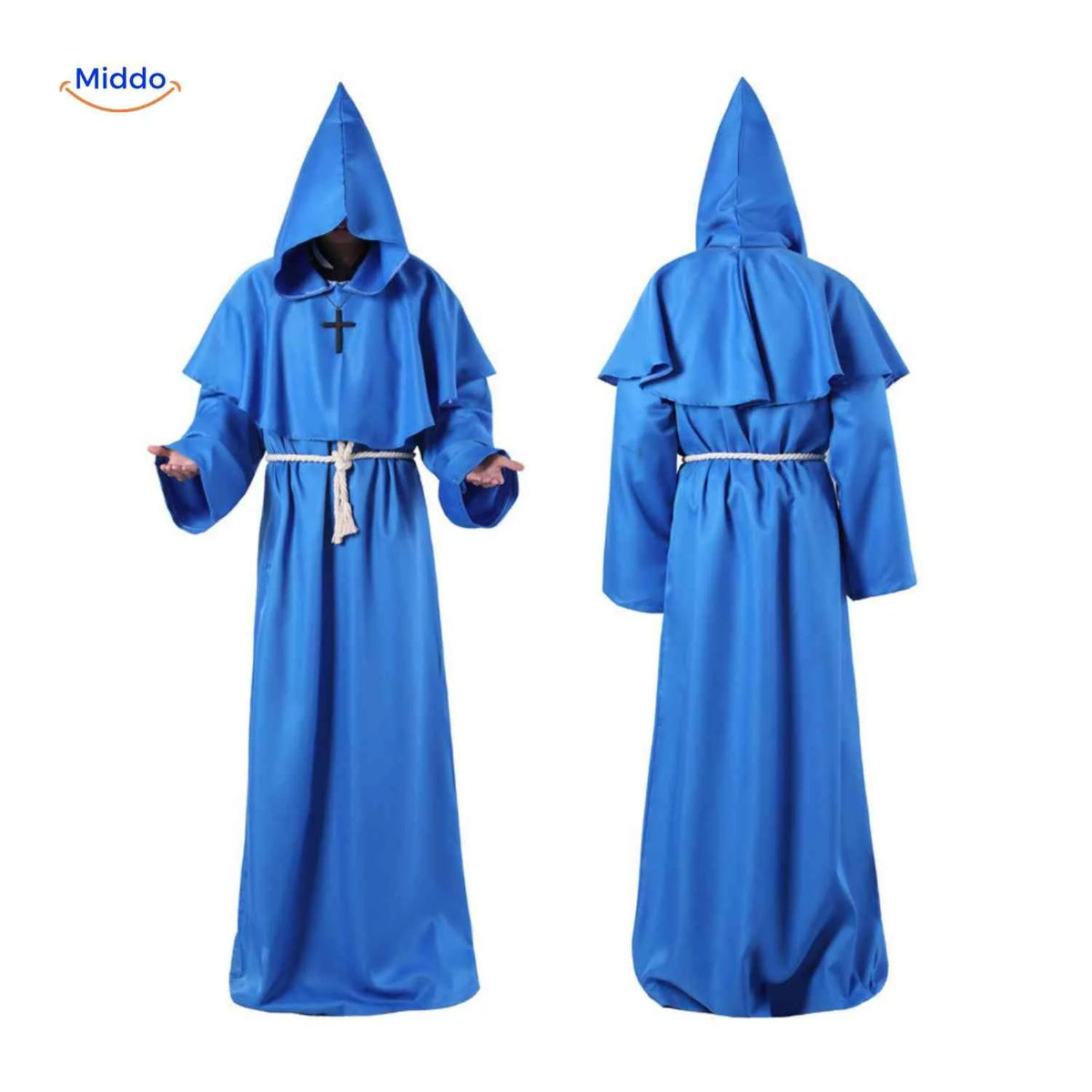 Monk Robe Costume Hooded Cotton Blend With Rope Belt