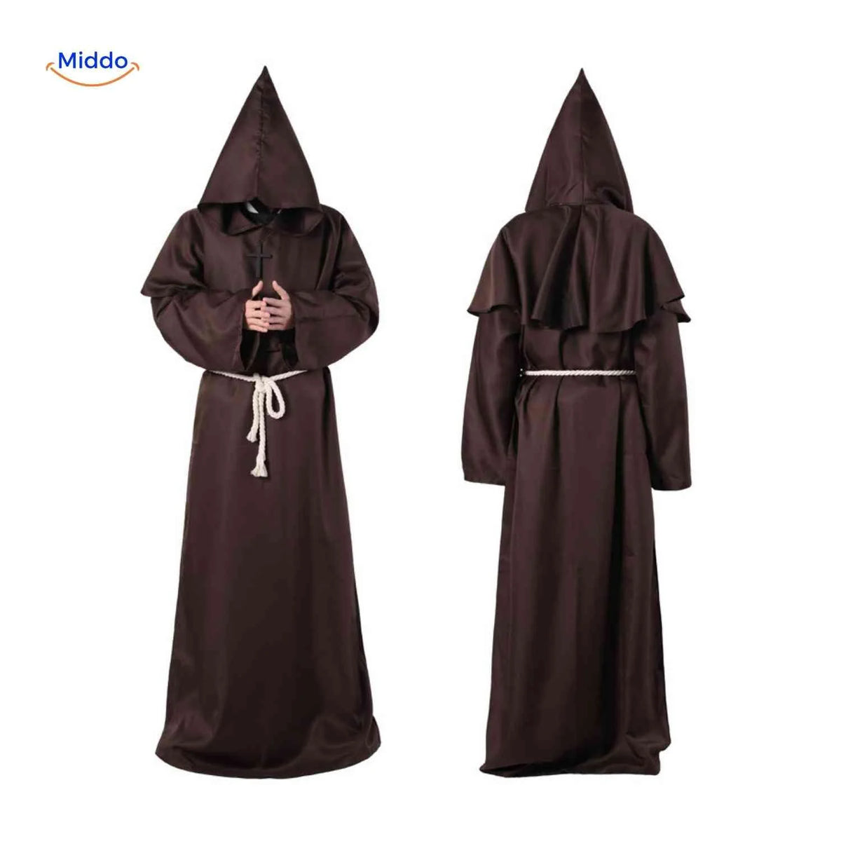 Monk Robe Costume Hooded Cotton Blend With Rope Belt