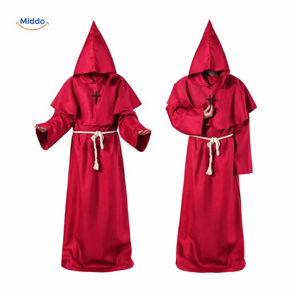 Monk Robe Costume Hooded Cotton Blend With Rope Belt