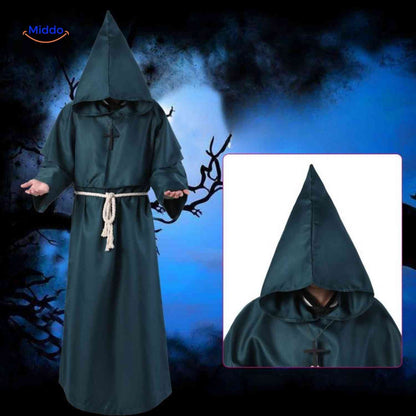 Monk Robe Costume Hooded Cotton Blend With Rope Belt