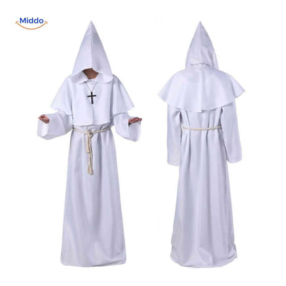 Monk Robe Costume Hooded Cotton Blend With Rope Belt