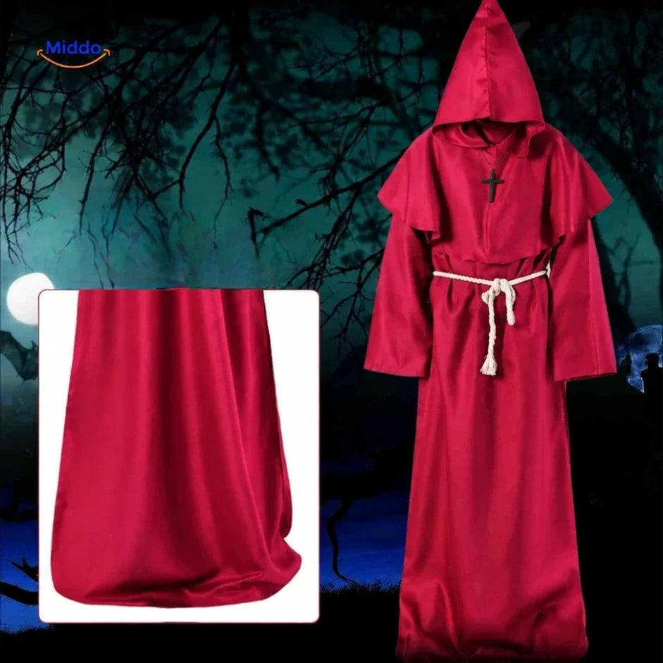 Monk Robe Costume Hooded Cotton Blend With Rope Belt