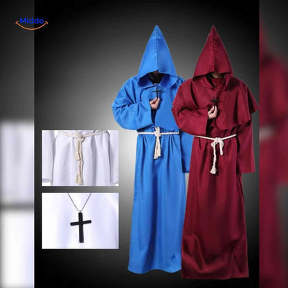 Monk Robe Costume Hooded Cotton Blend With Rope Belt