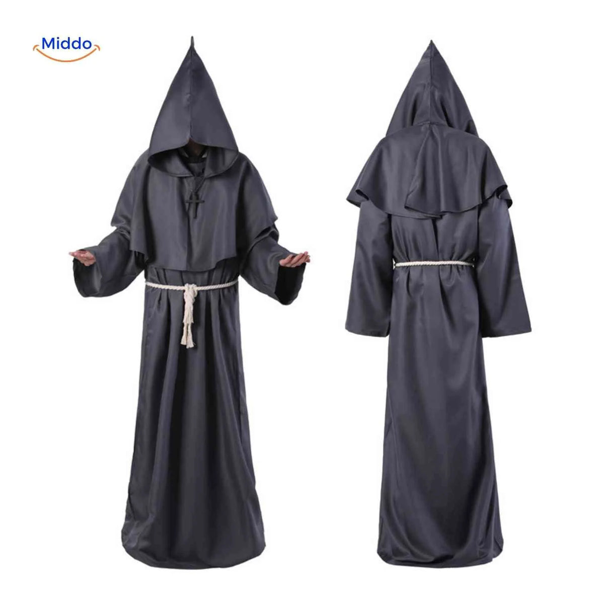 Monk Robe Costume Hooded Cotton Blend With Rope Belt