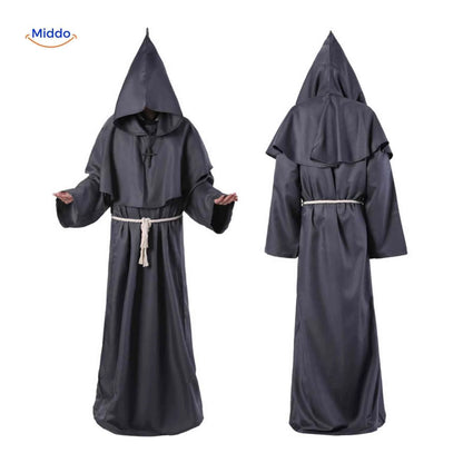Monk Robe Costume Hooded Cotton Blend With Rope Belt