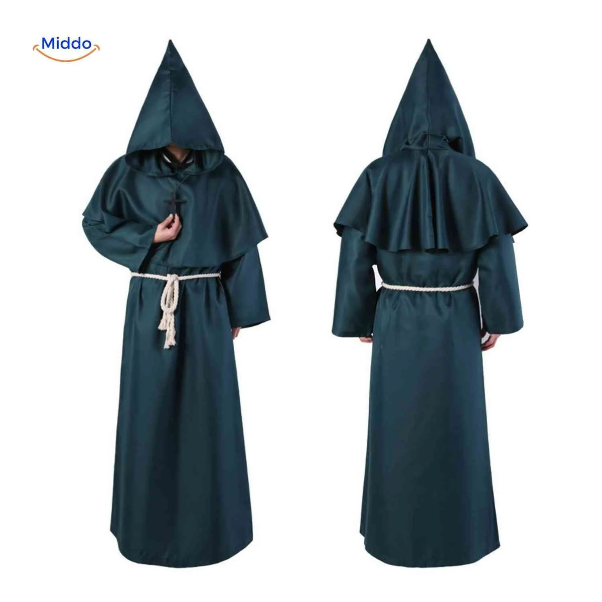 Monk Robe Costume Hooded Cotton Blend With Rope Belt