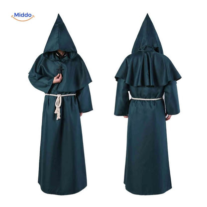Monk Robe Costume Hooded Cotton Blend With Rope Belt