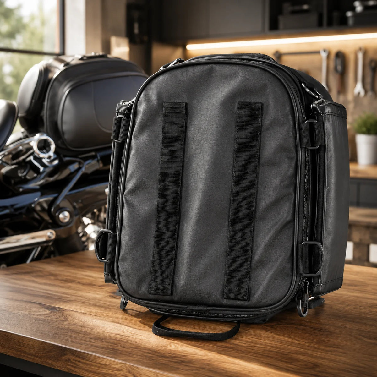 Motorcycle Tail Bag Expandable & Convertible Water-Resistant PU Leather