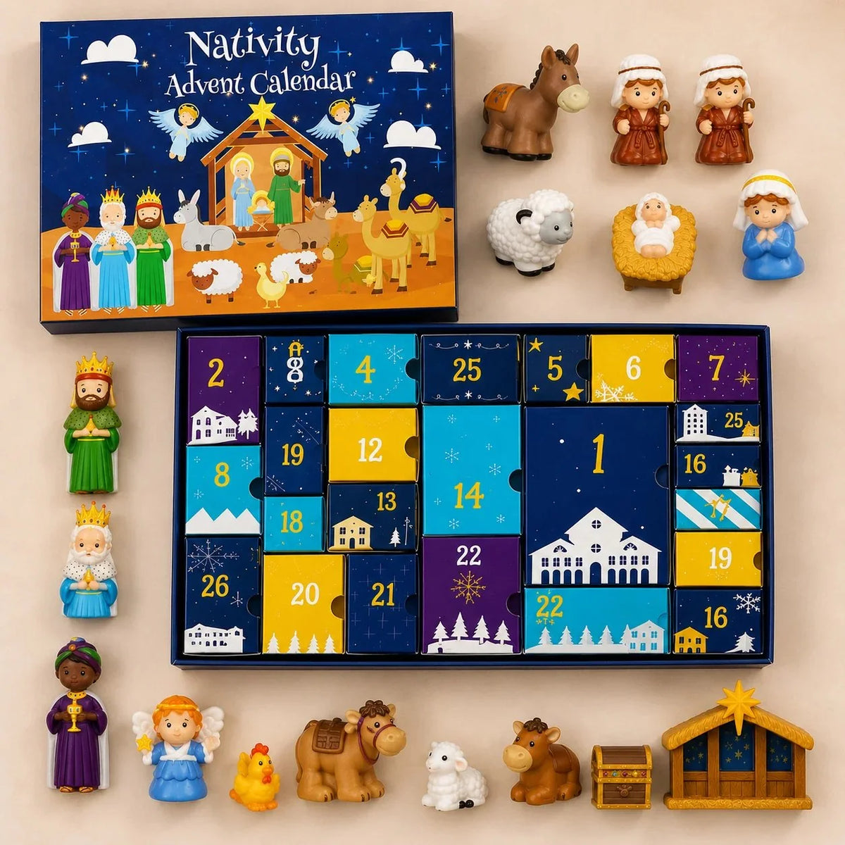 Nativity Advent Calendar 25 Pieces Numbered Doors