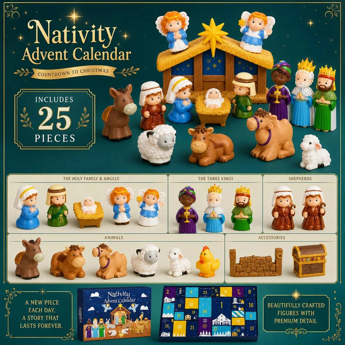 Nativity Advent Calendar 25 Pieces Numbered Doors