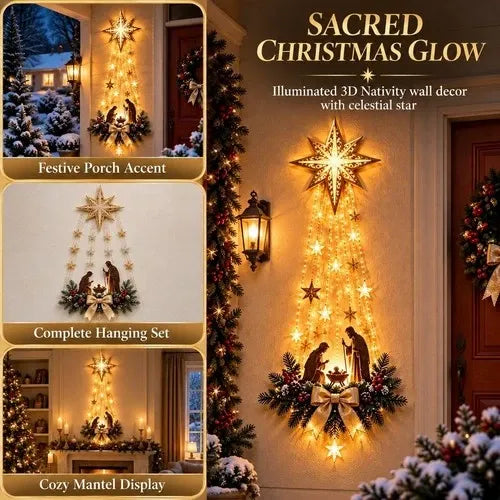 Nativity Wall Hanging Warm LED Battery Operated