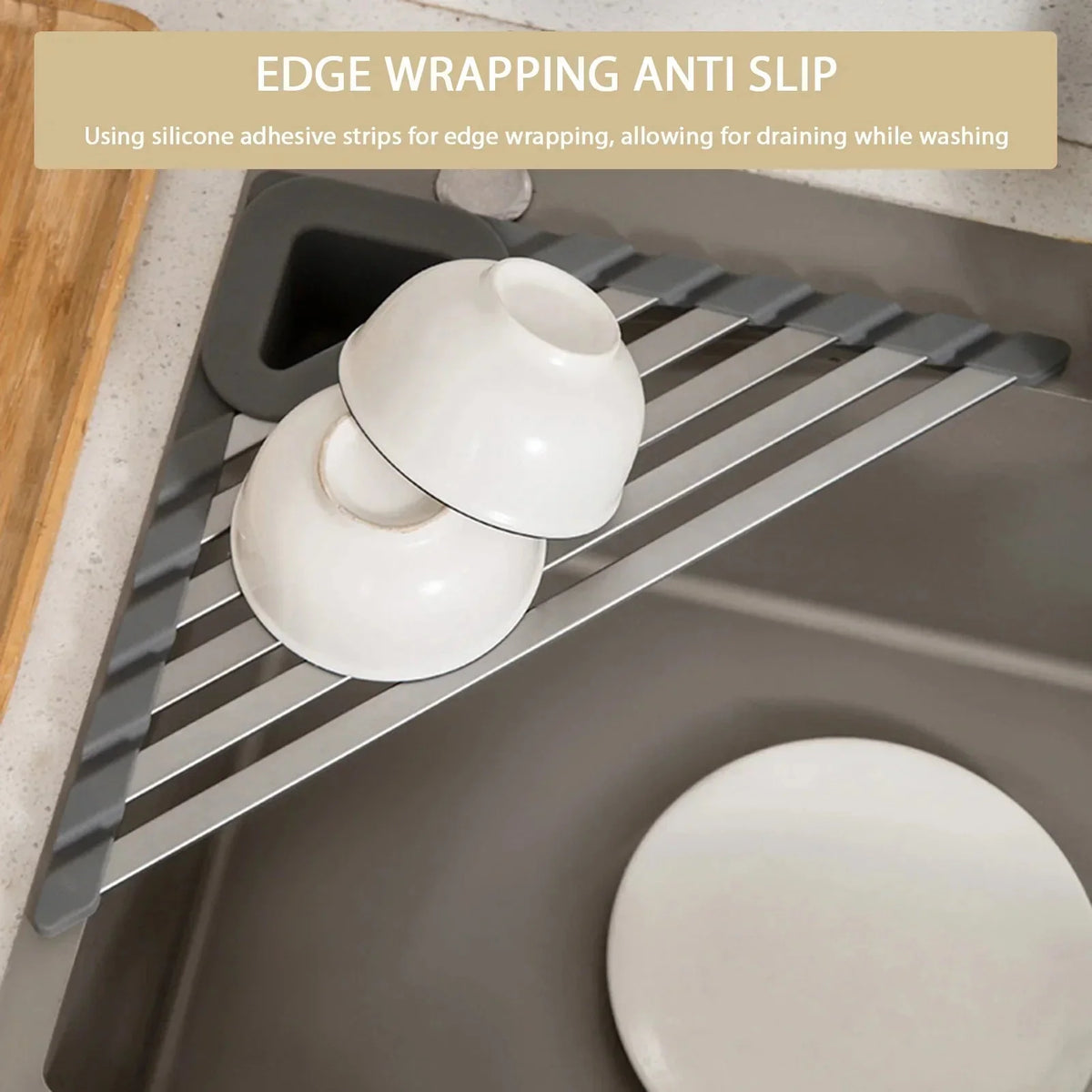 Over-Sink Drying Rack Aluminum & Silicone Scrap Basket