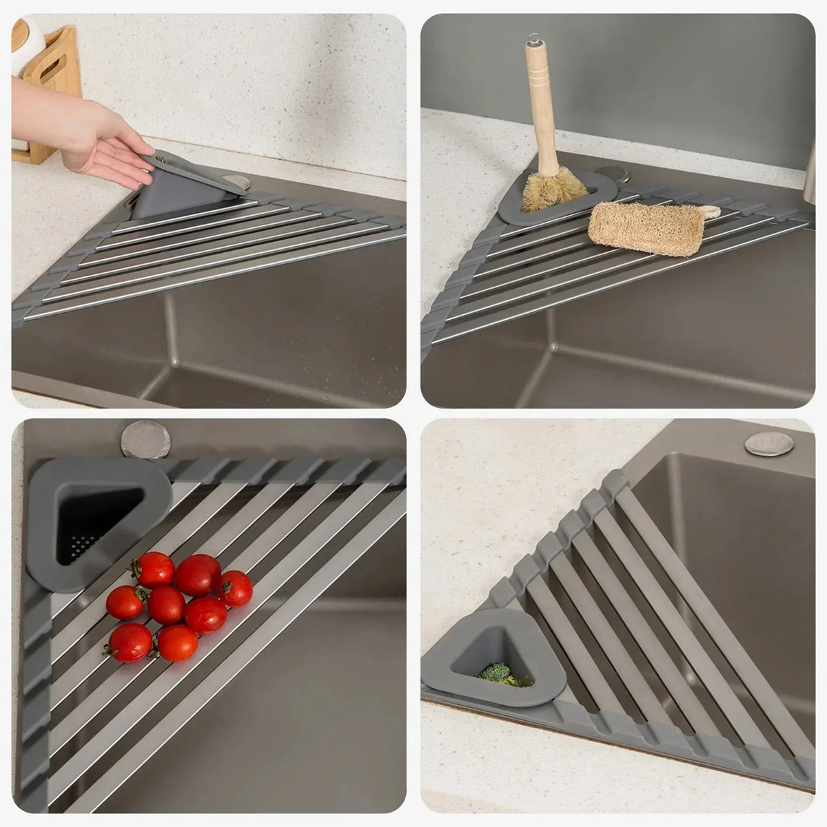 Over-Sink Drying Rack Aluminum & Silicone Scrap Basket