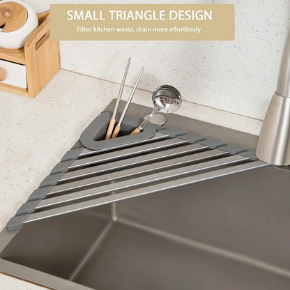 Over-Sink Drying Rack Aluminum & Silicone Scrap Basket