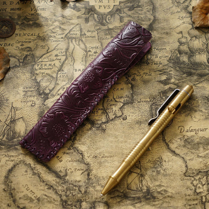 Pen Case Handmade Leather Floral Embossed Multi-Pen Storage