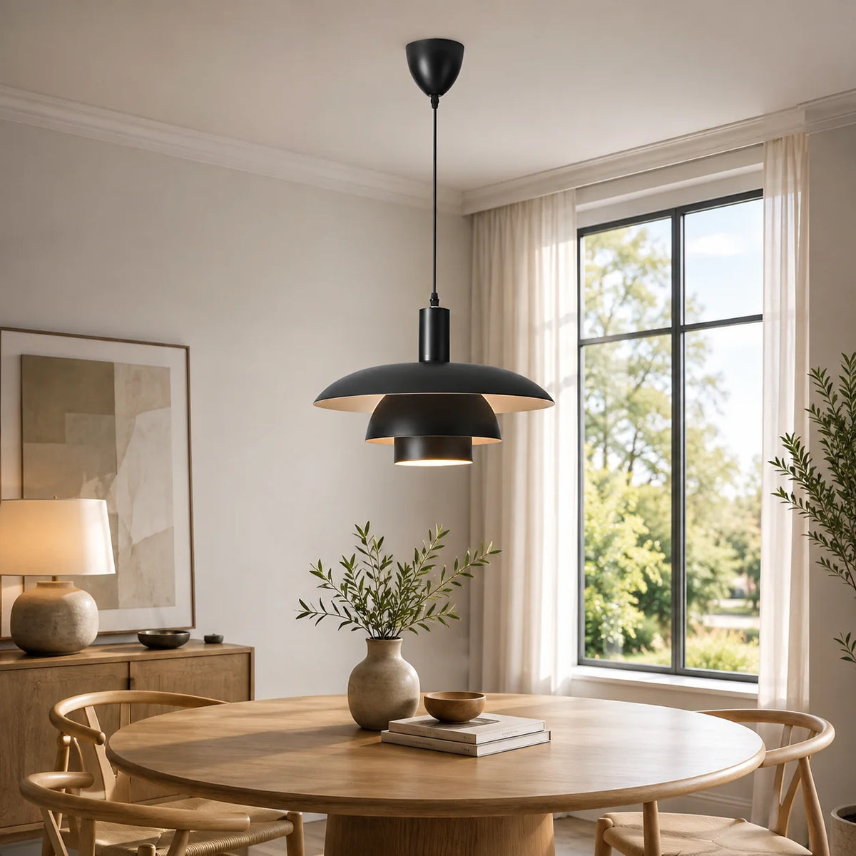 Pendant Light Metal Multi-Tier Dome Adjustable Height