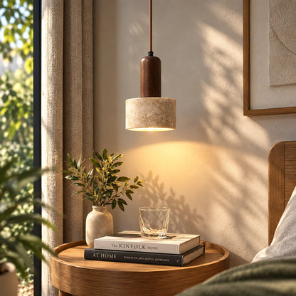 Pendant Light Travertine Stone & Metal Hardware