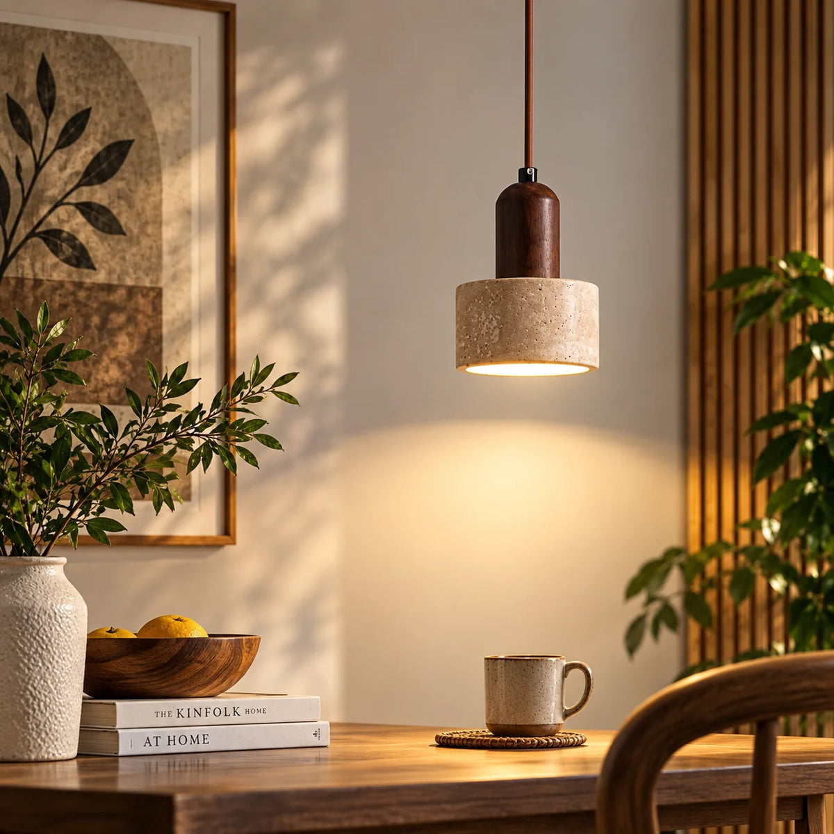 Pendant Light Travertine Stone & Metal Hardware