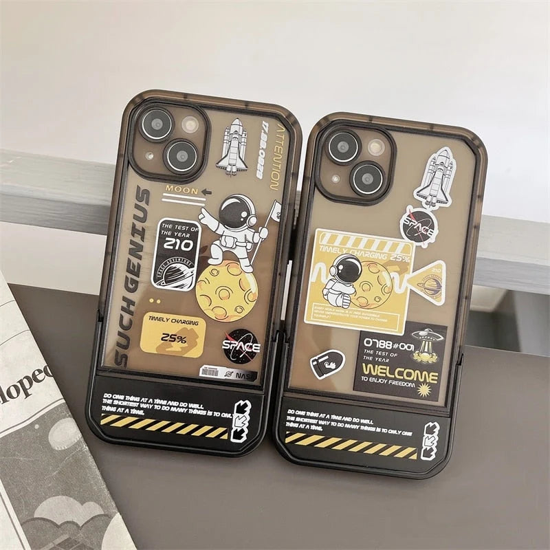 Phone Case Astronaut Design Built-In Holder For iPhone X–13 Models