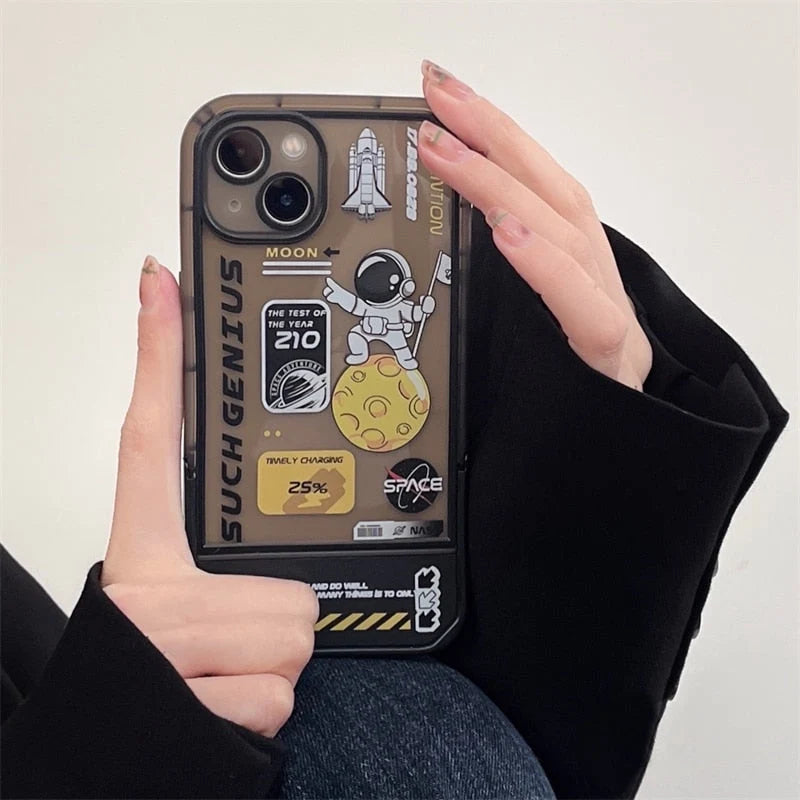 Phone Case Astronaut Design Built-In Holder For iPhone X–13 Models