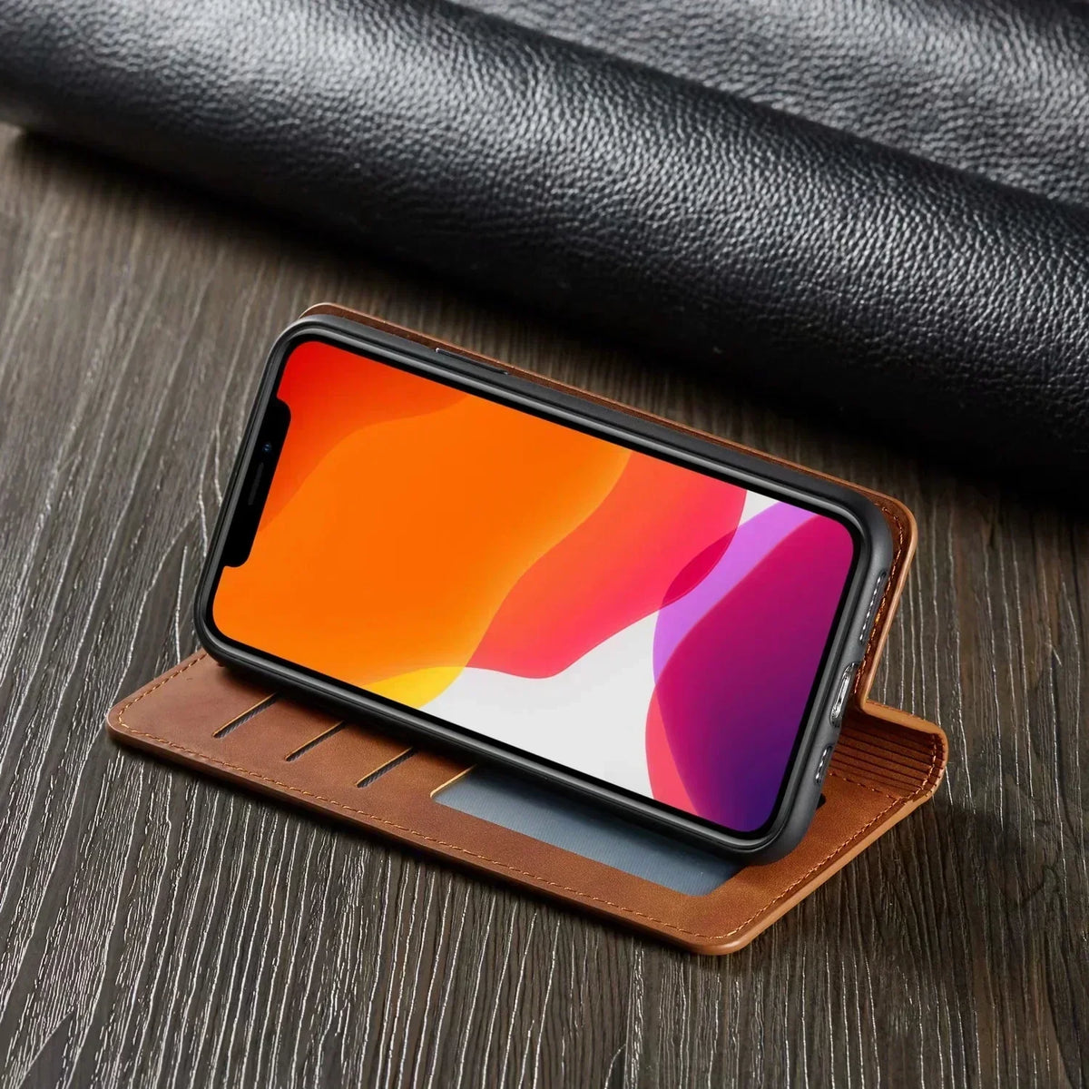 Phone Case Leather Magnetic Ring