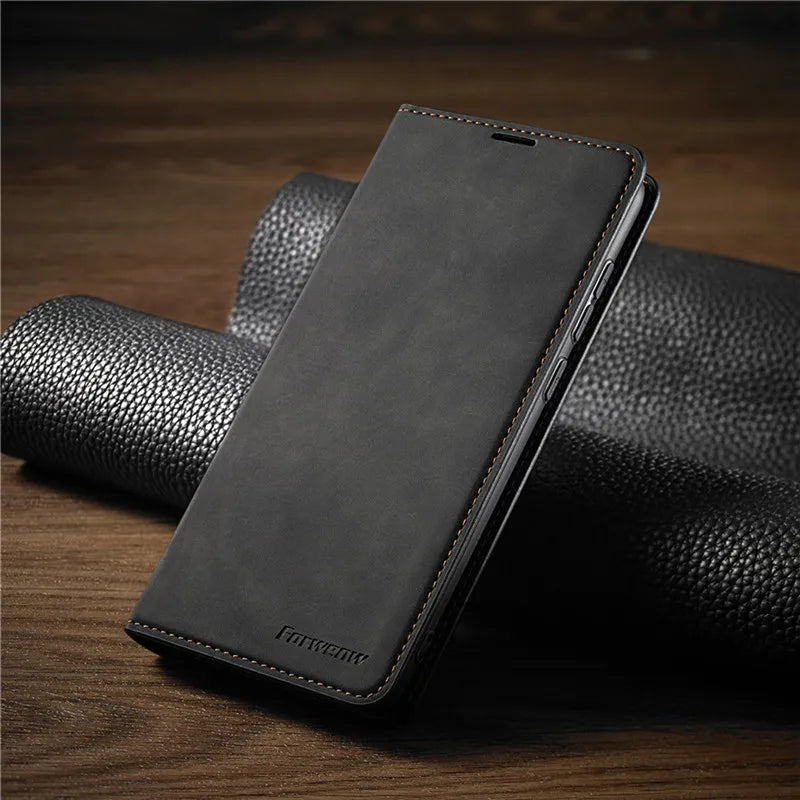 Phone Case Leather Magnetic Ring