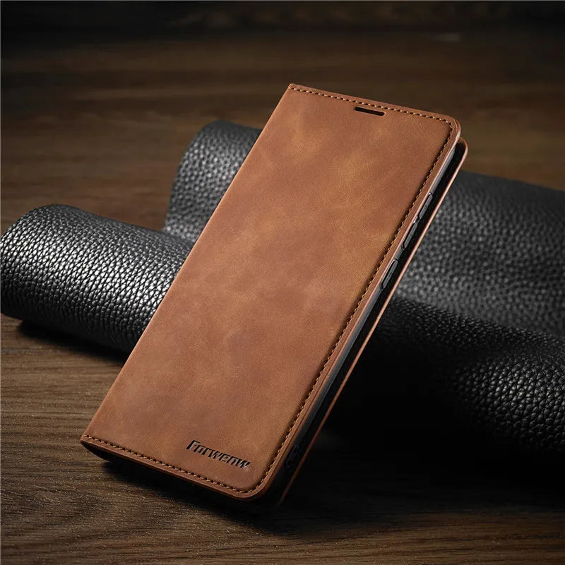 Phone Case Leather Magnetic Ring