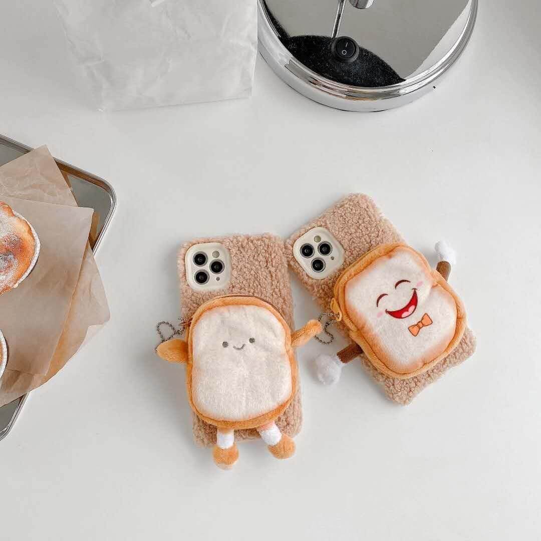 Phone Case Plush Zippered Card Holder Built-In Stand