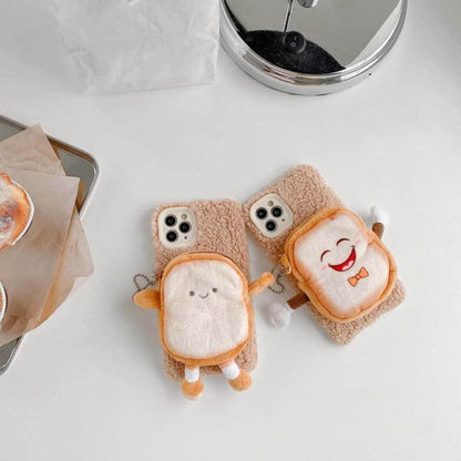 Phone Case Plush Zippered Card Holder Built-In Stand