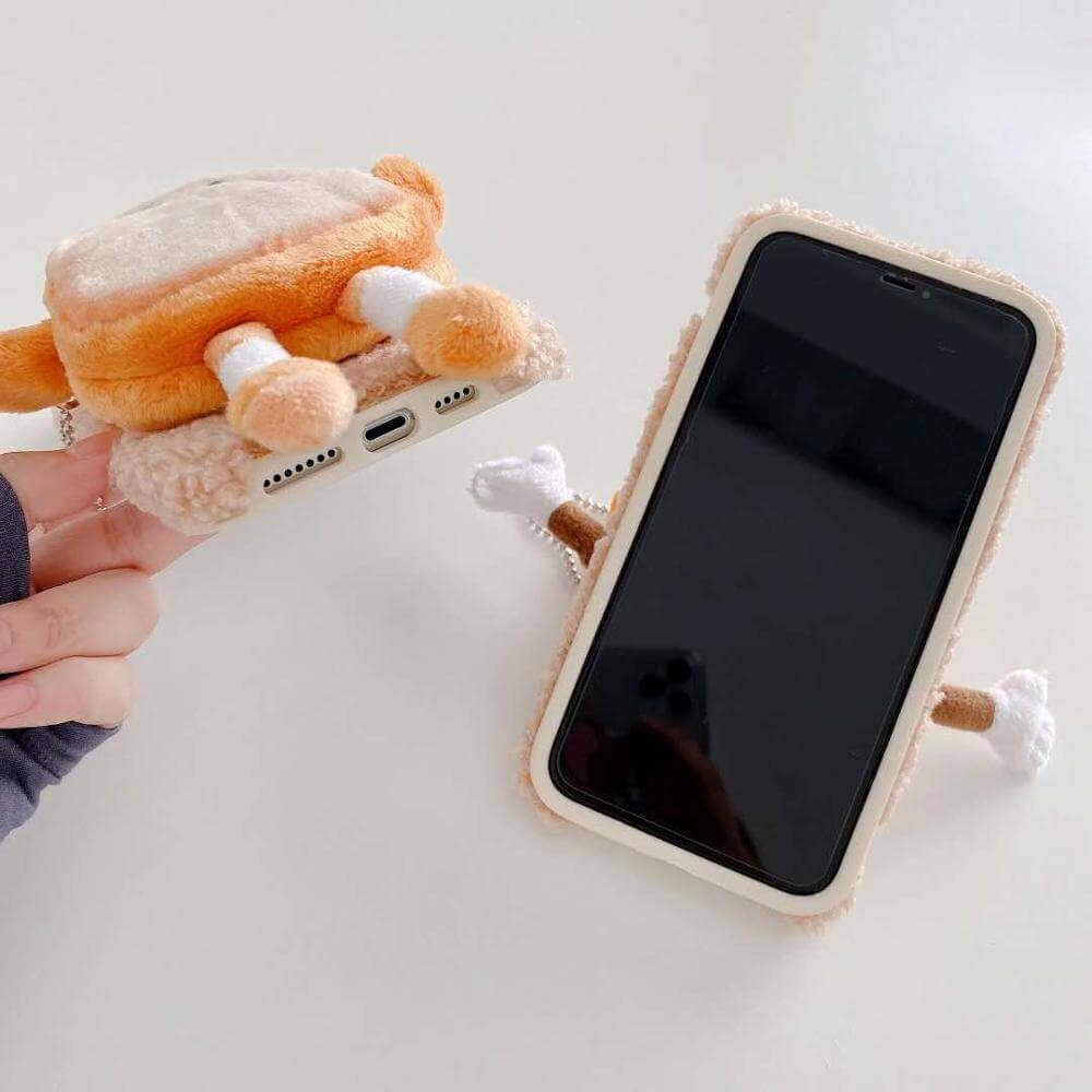 Phone Case Plush Zippered Card Holder Built-In Stand