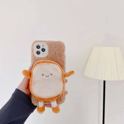 Phone Case Plush Zippered Card Holder Built-In Stand