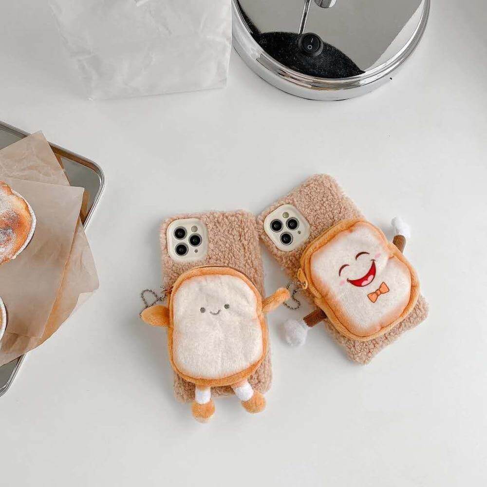 Phone Case Plush Zippered Card Holder Built-In Stand