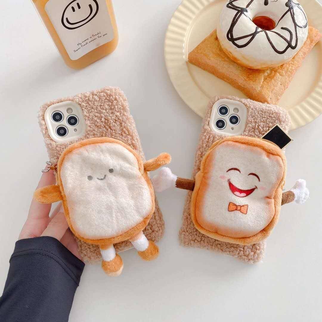 Phone Case Plush Zippered Card Holder Built-In Stand