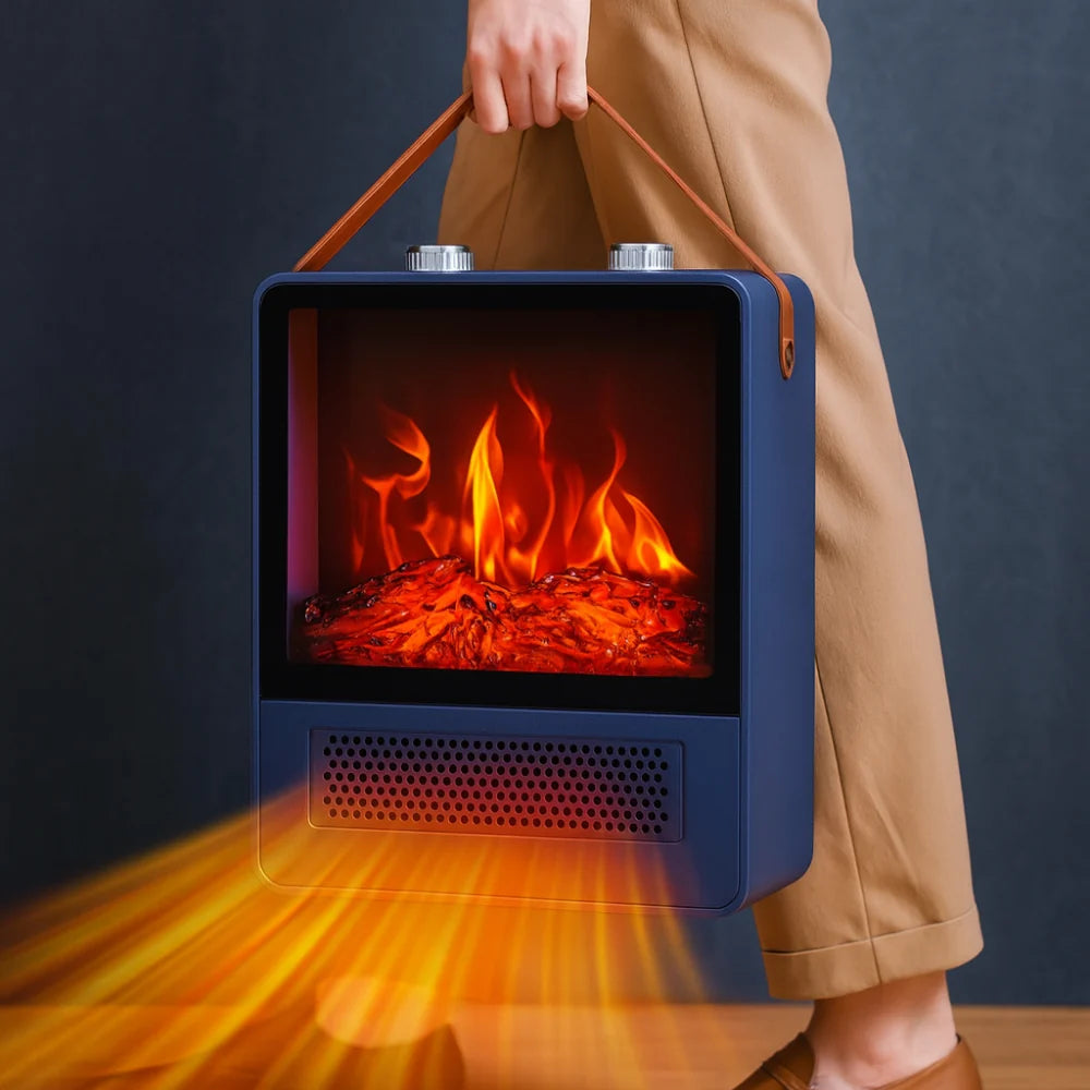 Portable Fireplace Heater 3D Flame 1500W Tip-Over Protection