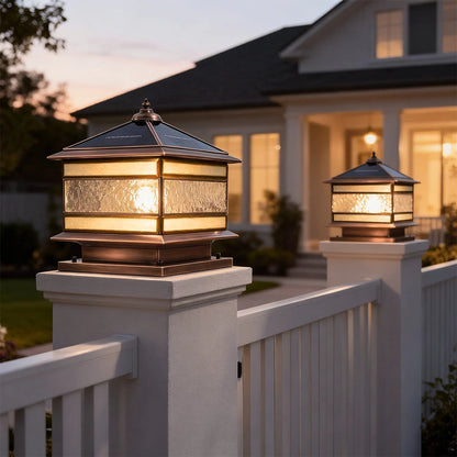 Post Light Vintage Lantern Copper Finish Clear Glass