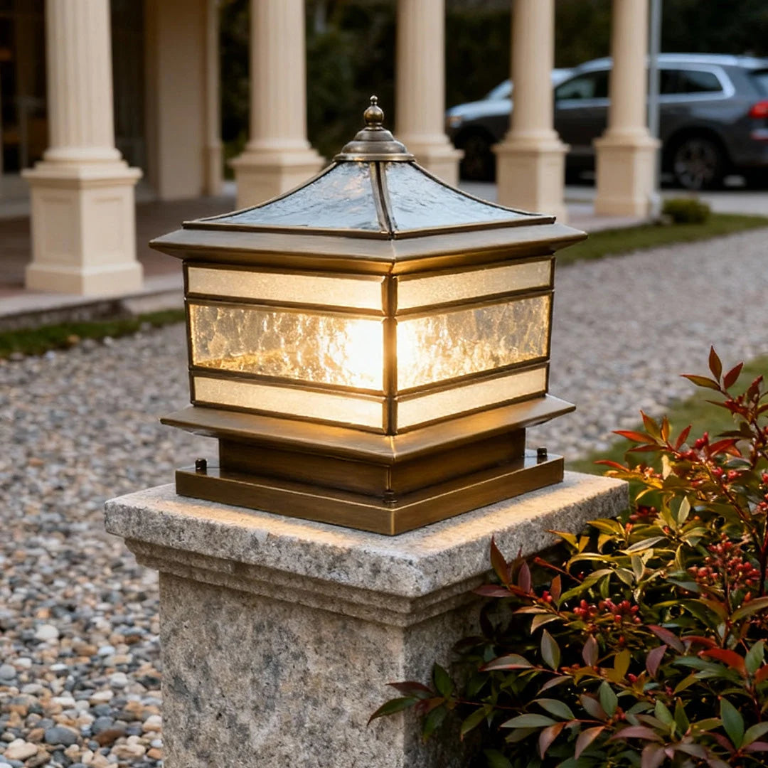 Post Light Vintage Lantern Copper Finish Clear Glass
