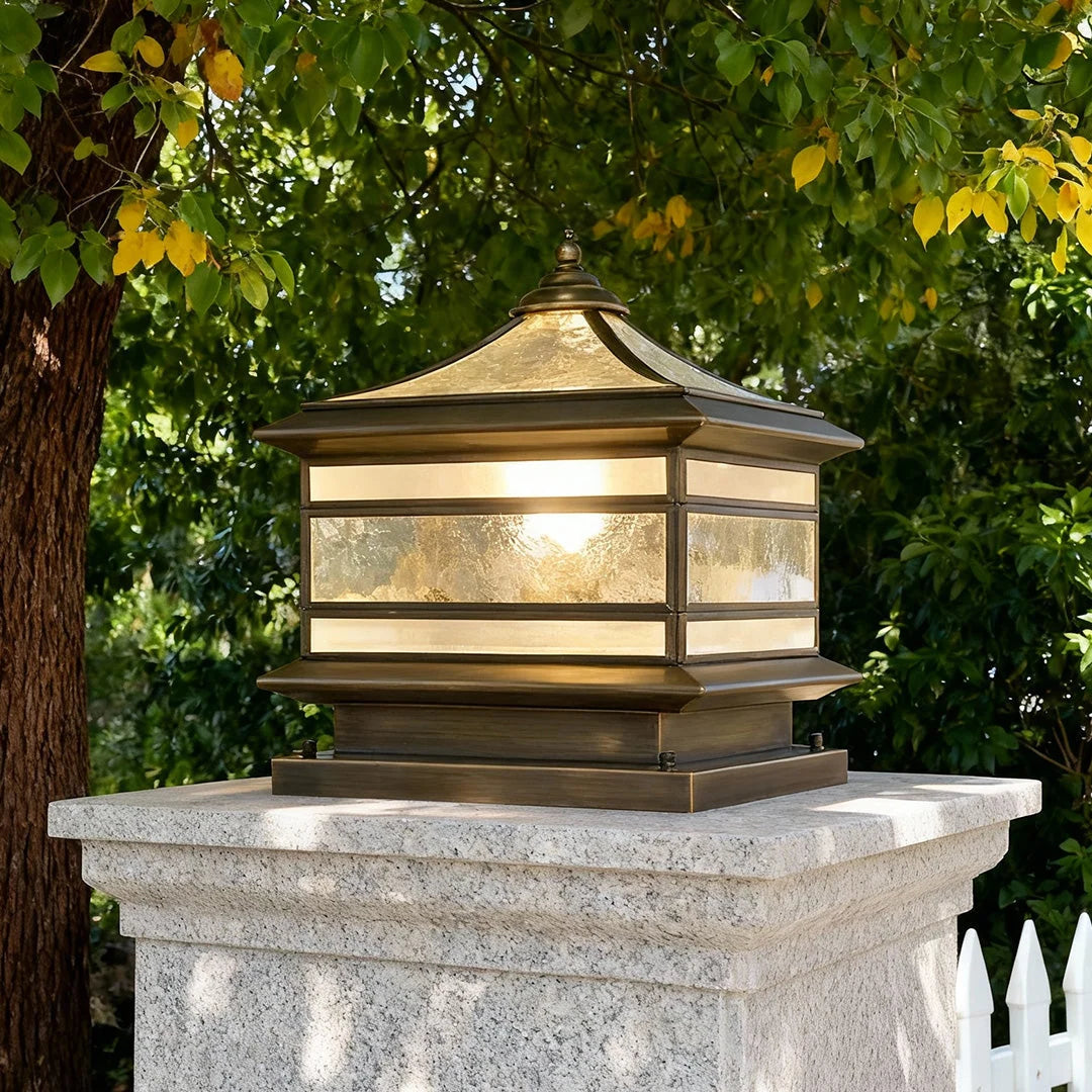 Post Light Vintage Lantern Copper Finish Clear Glass