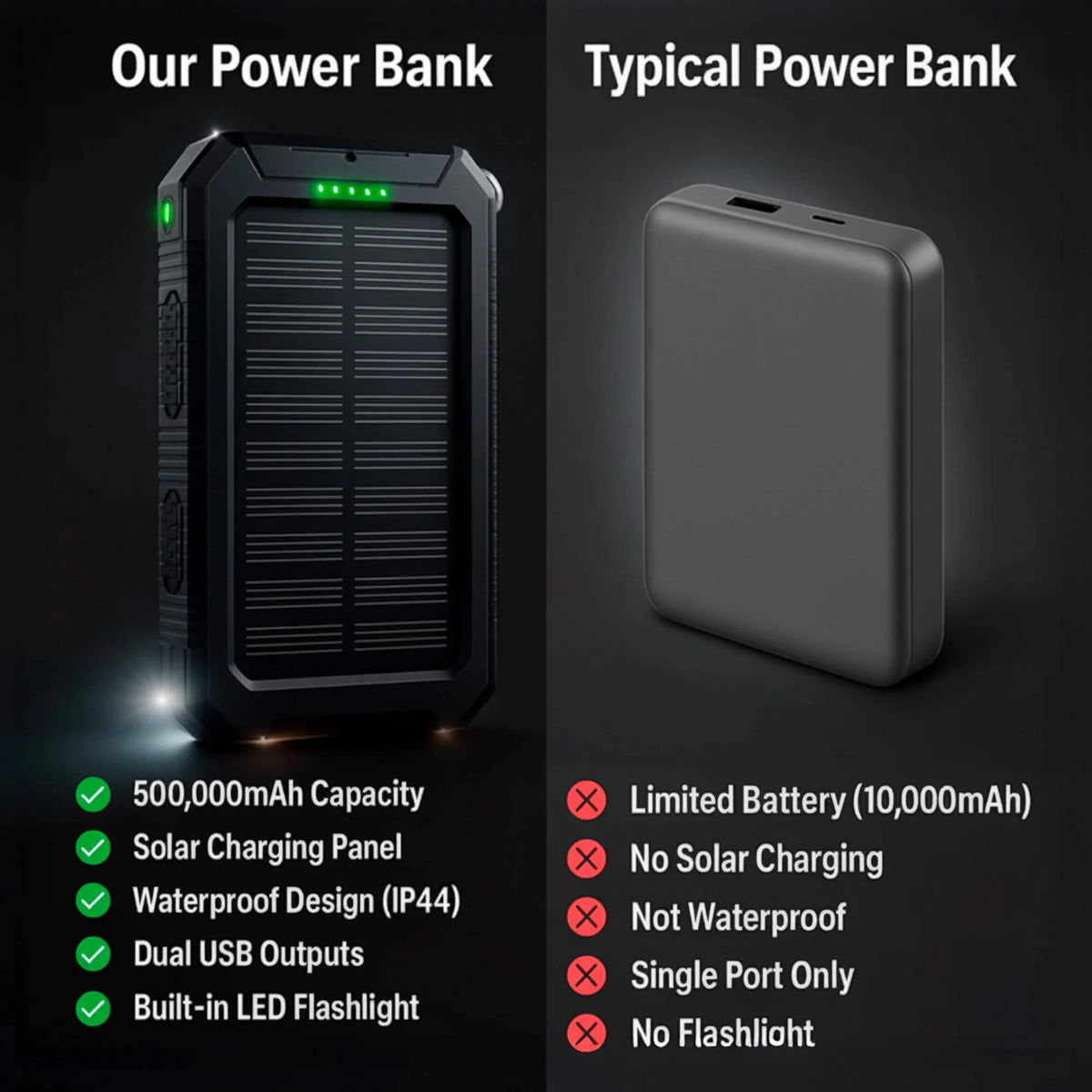 Power Bank Solar High Capacity Dual USB