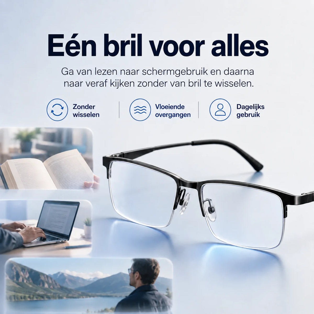 Progressive Glasses Light-Adaptive UV & Blue Light Titanium Frame