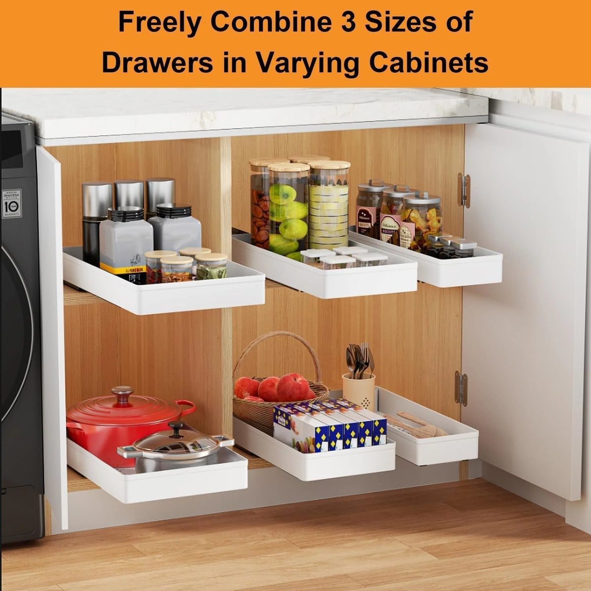 Pull-Out Cabinet Organizer Set of 3 Smooth-Glide Rails