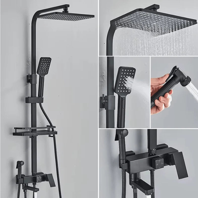 Rain Shower Set Adjustable Height & 4 Spray Functions