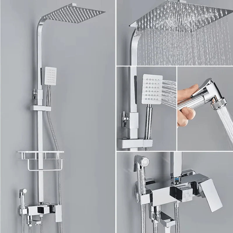 Rain Shower Set Adjustable Height & 4 Spray Functions