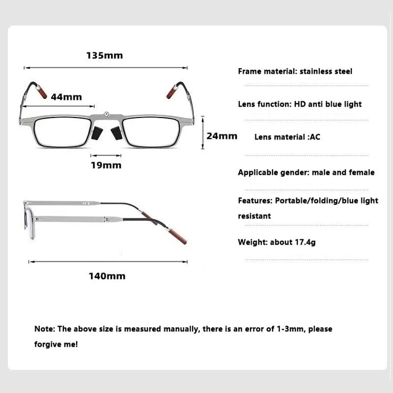 Reading Glasses Foldable Sticky Surface