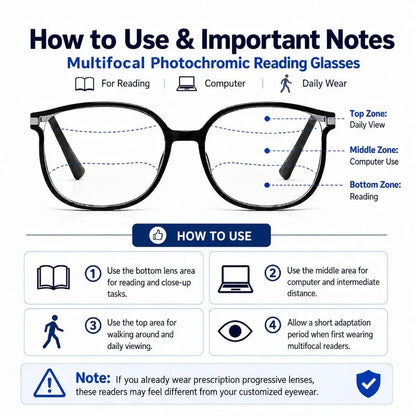 Reading Glasses Progressive Photochromic Blue Light Filter