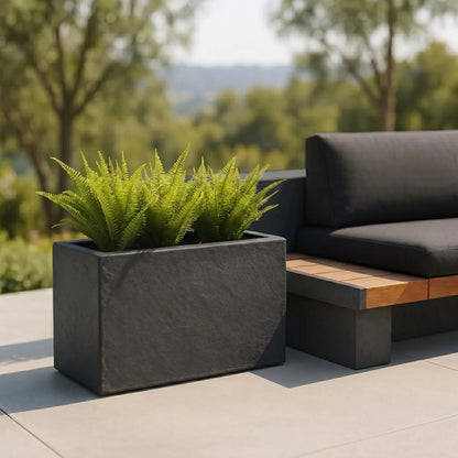 Rectangular Planter Box Faux Concrete Fiberglass Drainage Holes